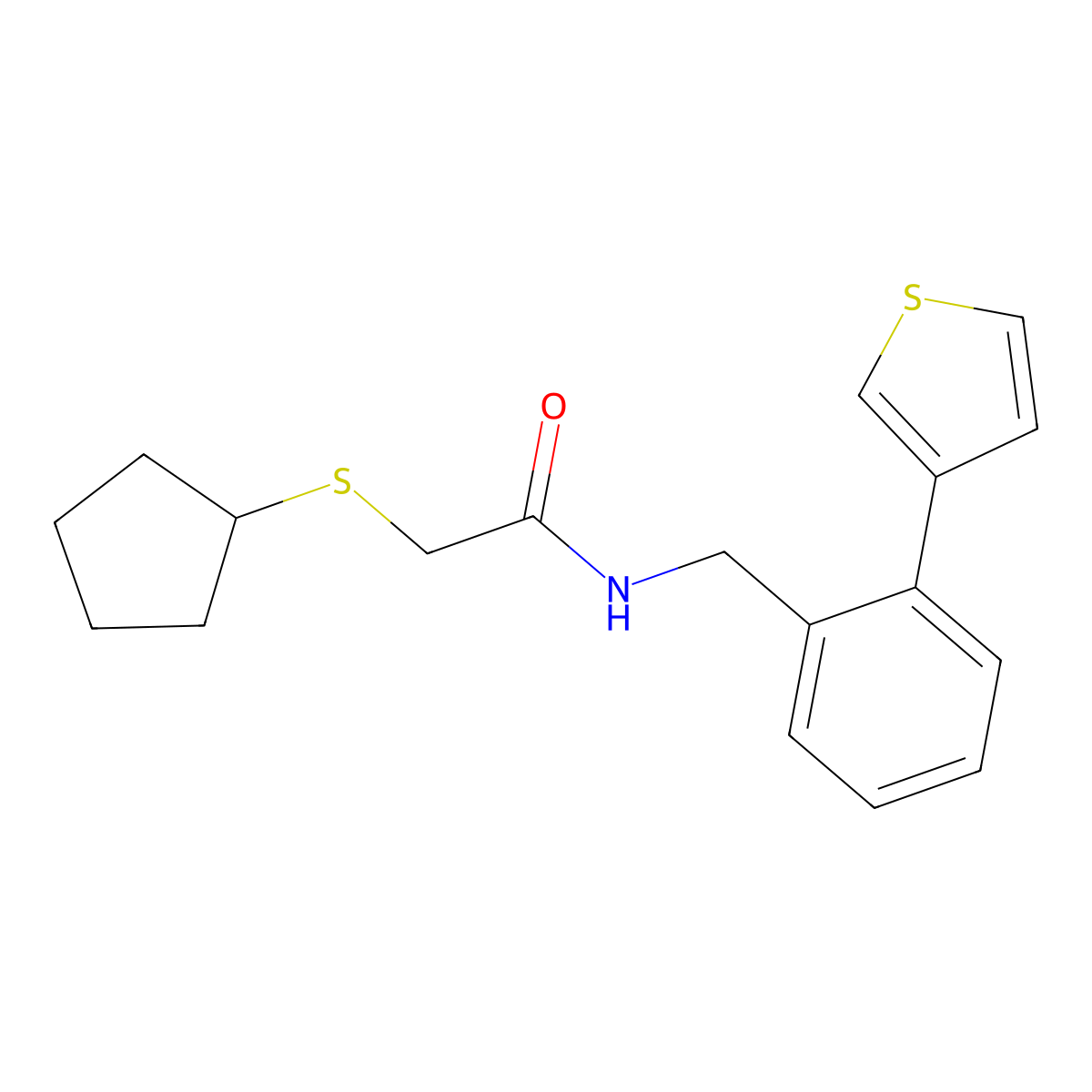 2-(cyclopentylthio)-N-(2-(thiophen-3-yl)benzyl)acetamide molecular structure, CAS 1795299-10-3