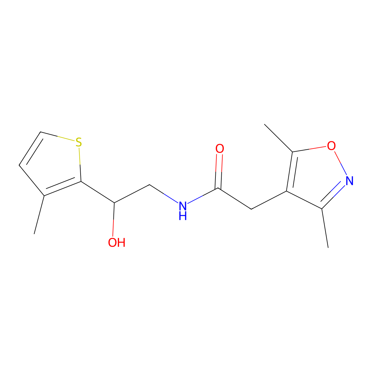 2-(3,5-dimethylisoxazol-4-yl)-N-(2-hydroxy-2-(3-methylthiophen-2-yl)ethyl)acetamide molecular structure, CAS 1795299-15-8