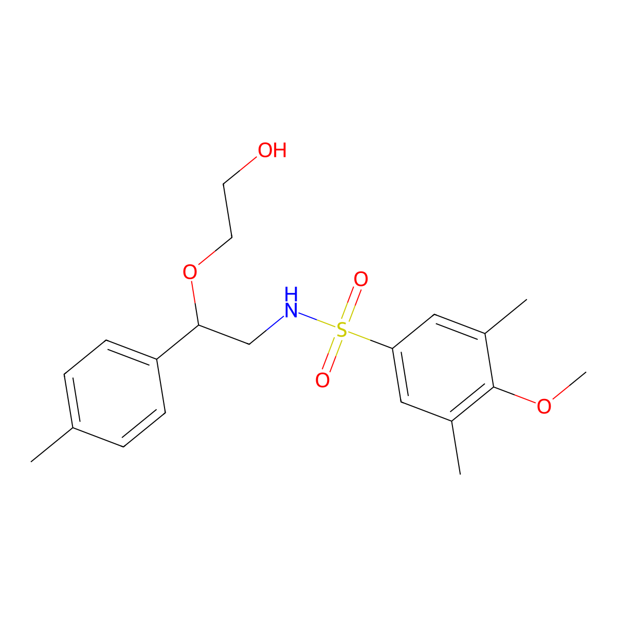 N-(2-(2-hydroxyethoxy)-2-(p-tolyl)ethyl)-4-methoxy-3,5-dimethylbenzenesulfonamide molecular structure, CAS 1795299-39-6