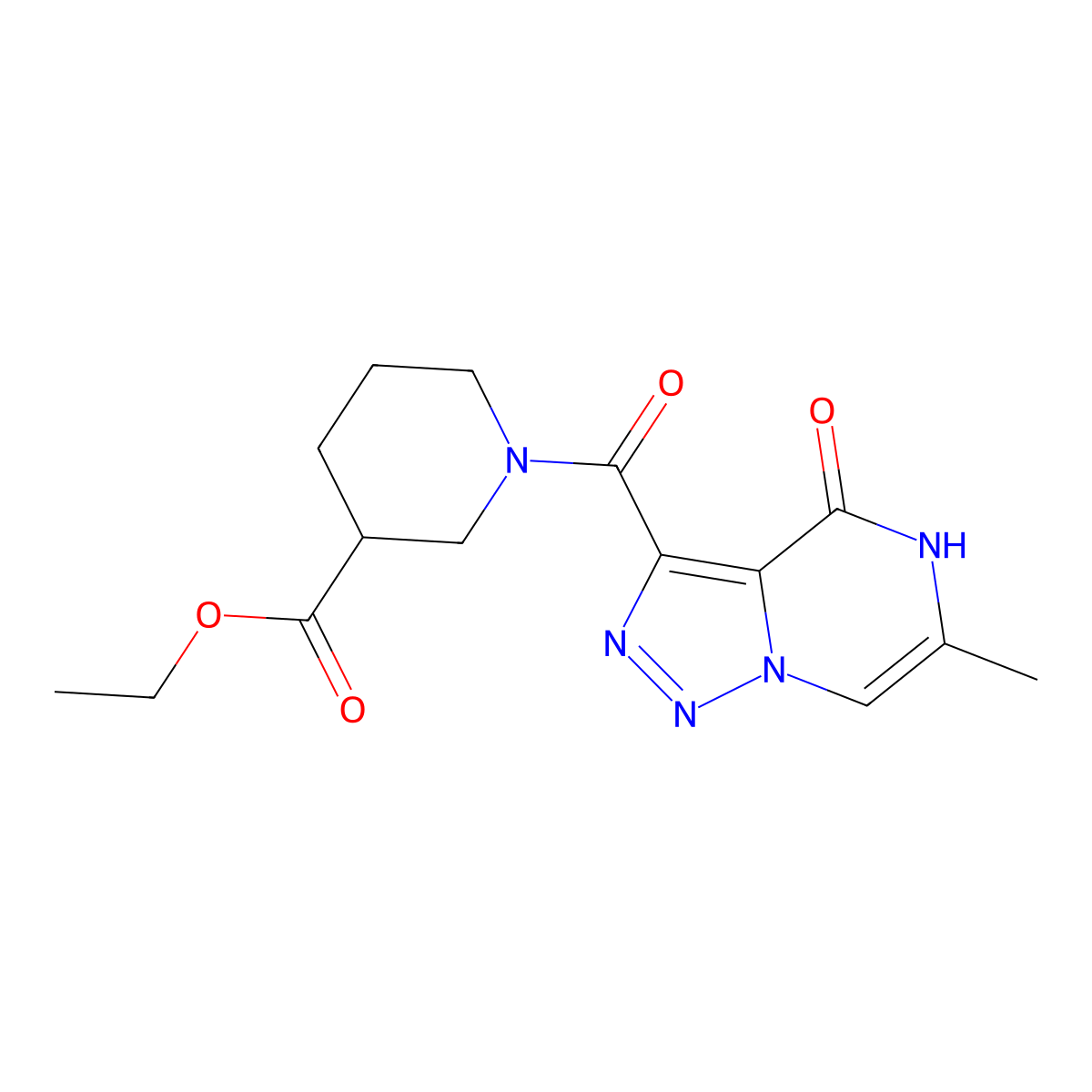 Ethyl 1-(6-methyl-4-oxo-4,5-dihydro-[1,2,3]triazolo[1,5-a]pyrazine-3-carbonyl)piperidine-3-carboxylate molecular structure, CAS 1795299-41-0
