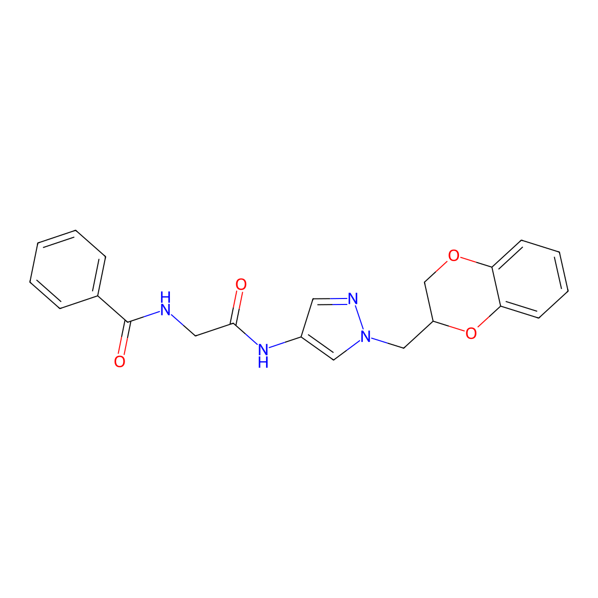 N-{1-[(2,3-dihydro-1,4-benzodioxin-2-yl)methyl]-1H-pyrazol-4-yl}-2-(phenylformamido)acetamide molecular structure, CAS 1795299-44-3
