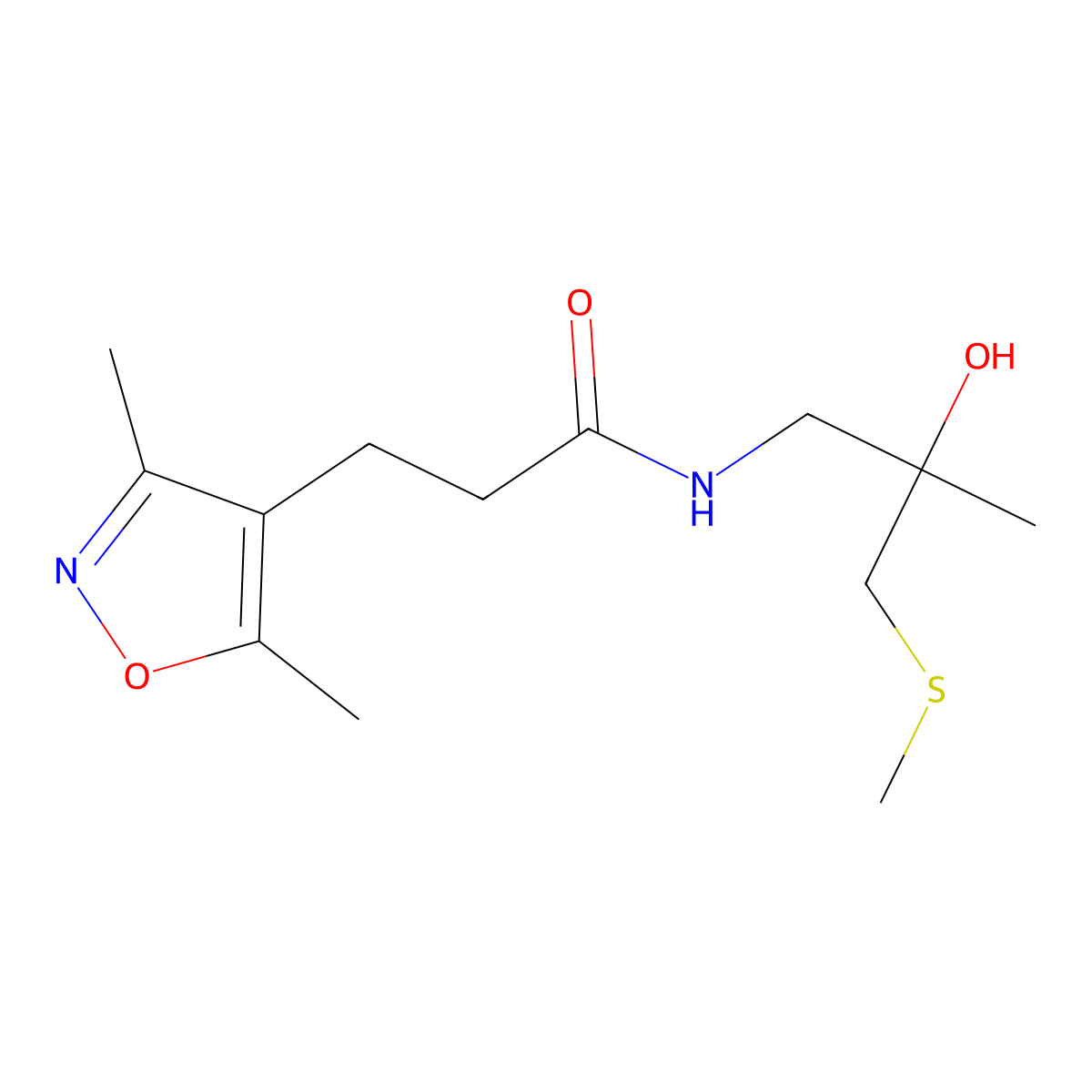 3-(3,5-dimethylisoxazol-4-yl)-N-(2-hydroxy-2-methyl-3-(methylthio)propyl)propanamide molecular structure, CAS 1795299-45-4