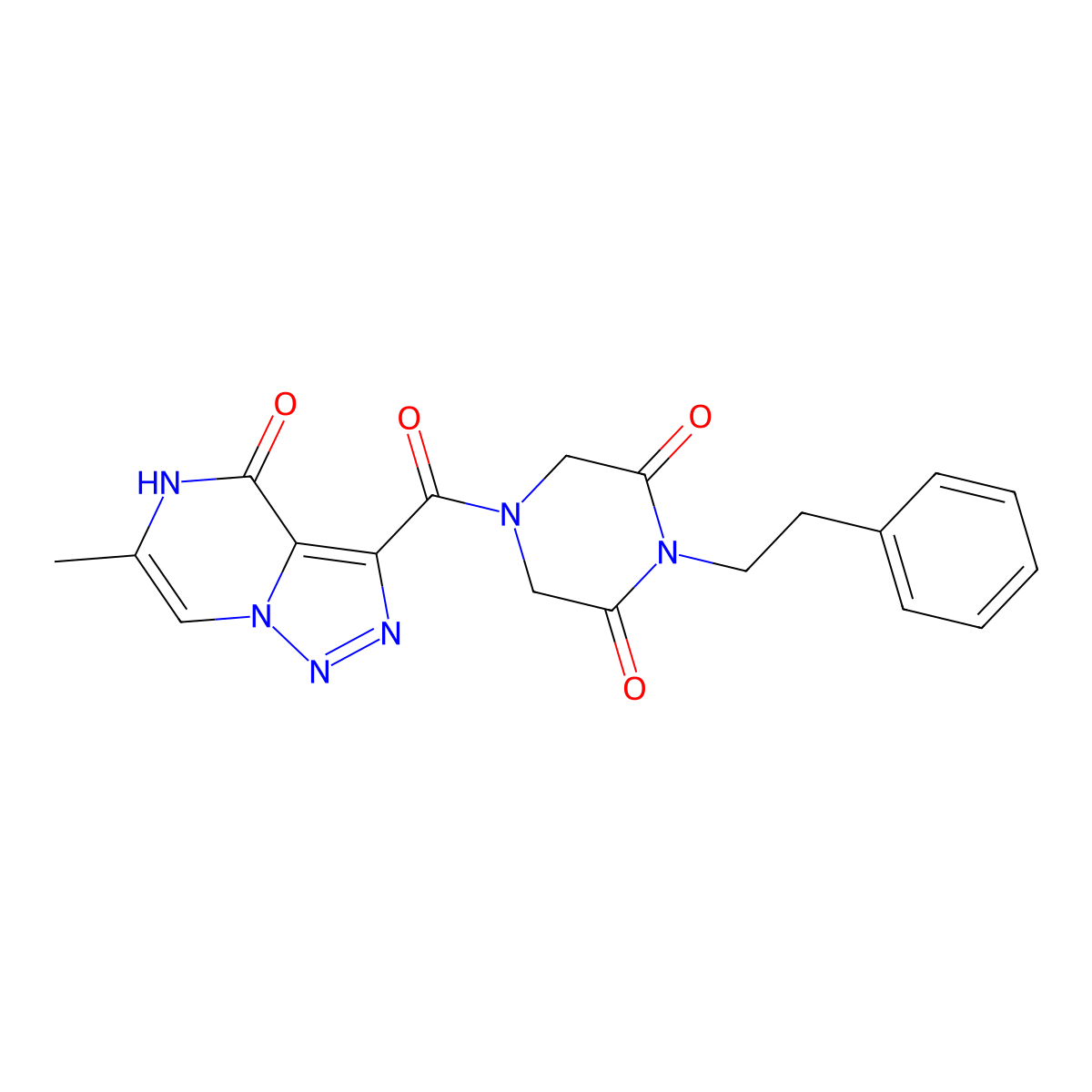 4-(6-Methyl-4-oxo-4,5-dihydro-[1,2,3]triazolo[1,5-a]pyrazine-3-carbonyl)-1-phenethylpiperazine-2,6-dione molecular structure, CAS 1795299-47-6