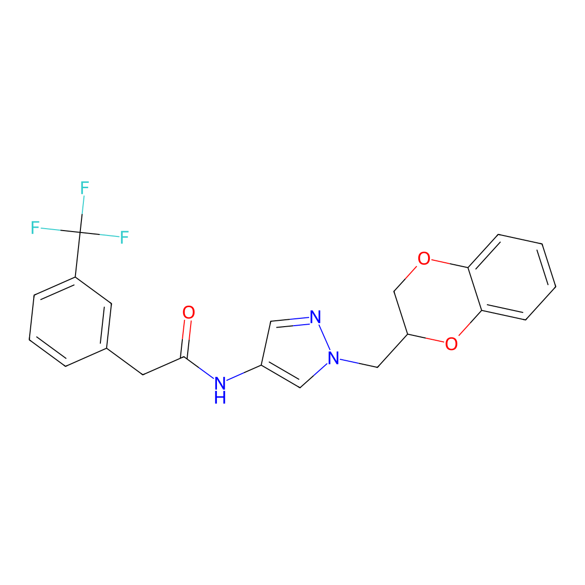 N-{1-[(2,3-dihydro-1,4-benzodioxin-2-yl)methyl]-1H-pyrazol-4-yl}-2-[3-(trifluoromethyl)phenyl]acetamide molecular structure, CAS 1795299-53-4