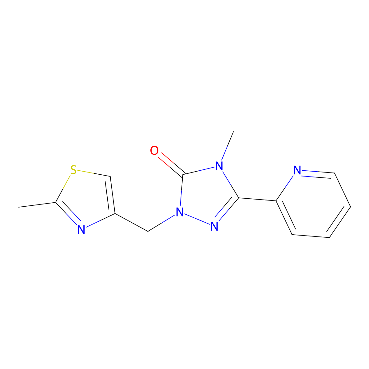 4-methyl-1-((2-methylthiazol-4-yl)methyl)-3-(pyridin-2-yl)-1H-1,2,4-triazol-5(4H)-one molecular structure, CAS 1795299-56-7