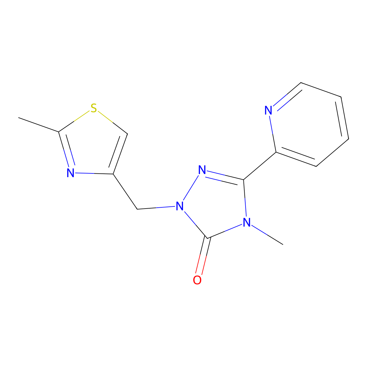 4-methyl-1-((2-methylthiazol-4-yl)methyl)-3-(pyridin-2-yl)-1H-1,2,4-triazol-5(4H)-one molecular structure, CAS 1795299-56-7