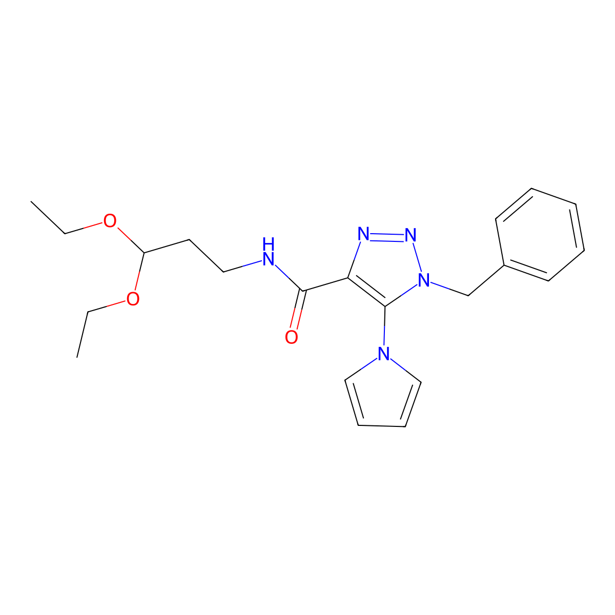 1-benzyl-N-(3,3-diethoxypropyl)-5-(1H-pyrrol-1-yl)-1H-1,2,3-triazole-4-carboxamide molecular structure, CAS 1795299-61-4