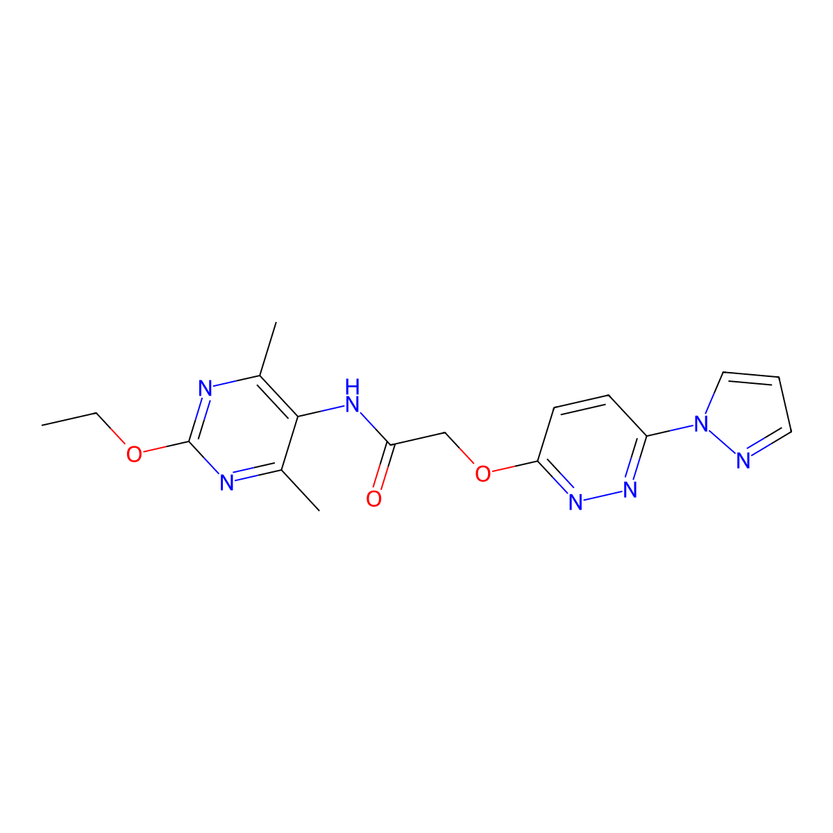 2-((6-(1H-pyrazol-1-yl)pyridazin-3-yl)oxy)-N-(2-ethoxy-4,6-dimethylpyrimidin-5-yl)acetamide molecular structure, CAS 1795299-75-0