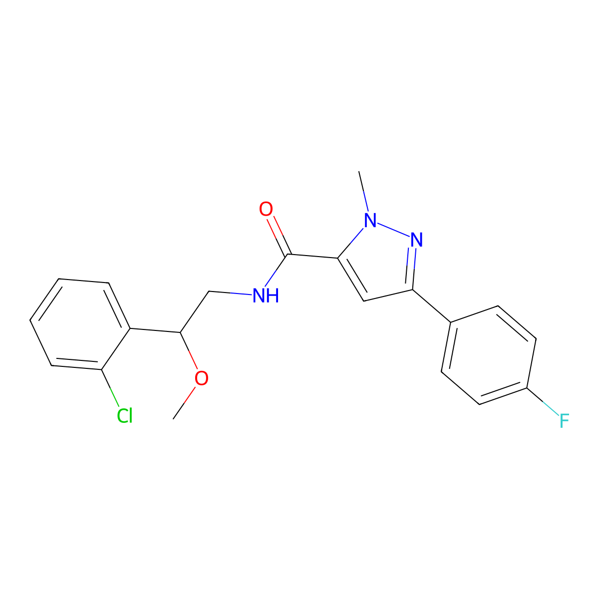 N-[2-(2-chlorophenyl)-2-methoxyethyl]-3-(4-fluorophenyl)-1-methyl-1H-pyrazole-5-carboxamide molecular structure, CAS 1795299-86-3