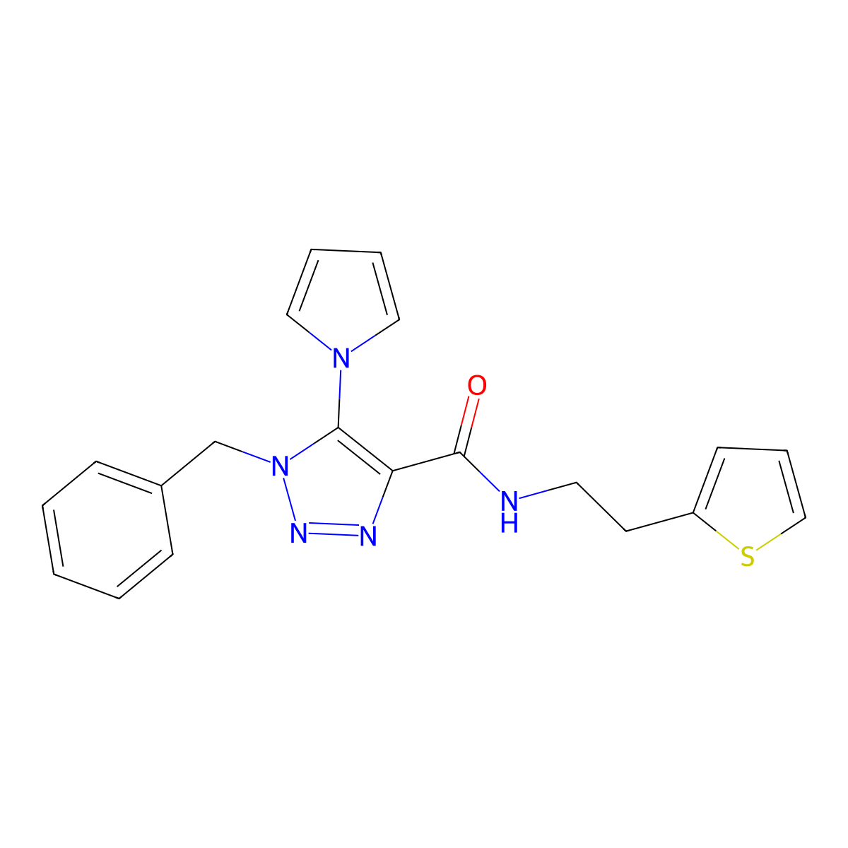 1-benzyl-5-(1H-pyrrol-1-yl)-N-[2-(thiophen-2-yl)ethyl]-1H-1,2,3-triazole-4-carboxamide molecular structure, CAS 1795299-95-4