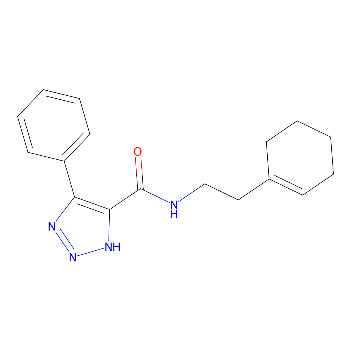N-(2-cyclohex-1-en-1-ylethyl)-4-phenyl-1H-1,2,3-triazole-5-carboxamide molecular structure, CAS 1795300-03-6