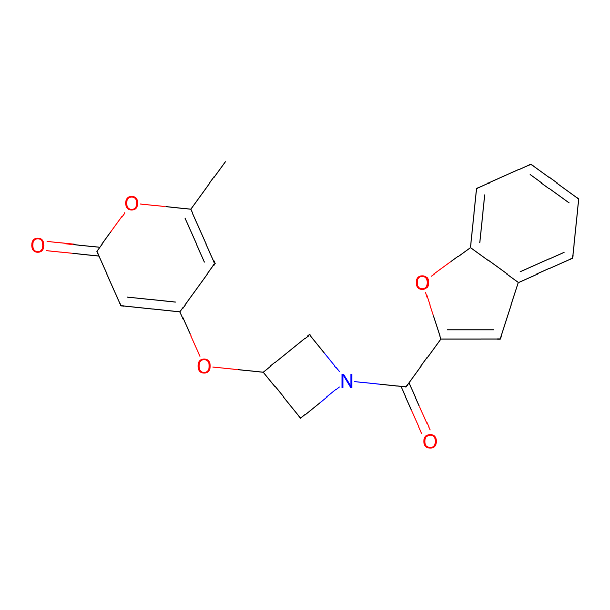 4-((1-(benzofuran-2-carbonyl)azetidin-3-yl)oxy)-6-methyl-2H-pyran-2-one molecular structure, CAS 1795300-05-8