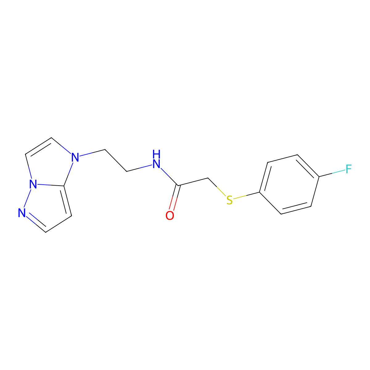 N-(2-(1H-imidazo[1,2-b]pyrazol-1-yl)ethyl)-2-((4-fluorophenyl)thio)acetamide molecular structure, CAS 1795300-14-9