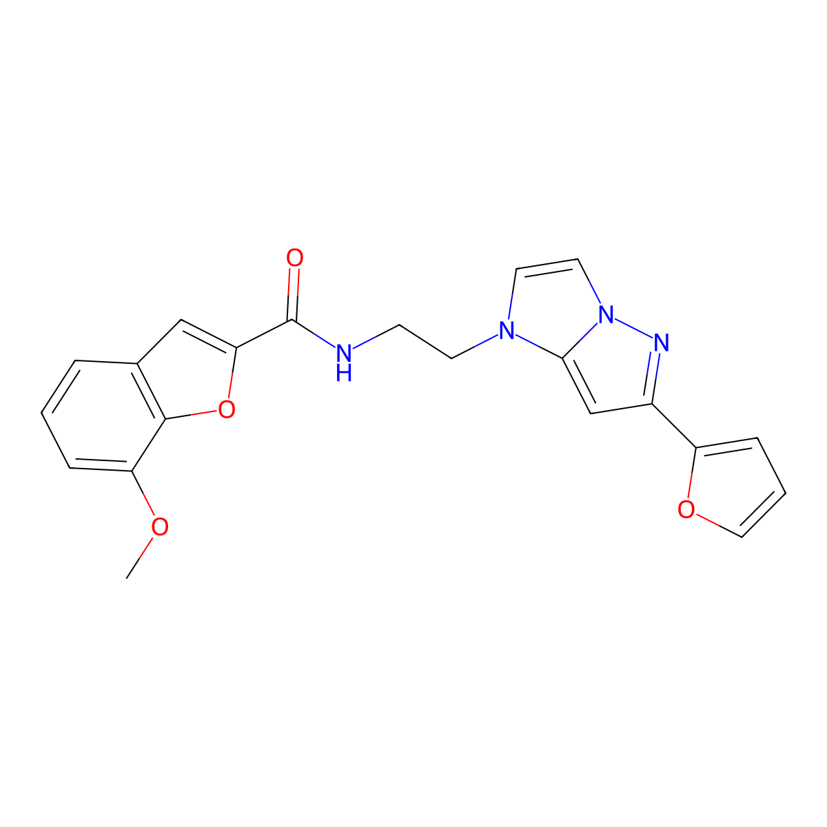 N-(2-(6-(furan-2-yl)-1H-imidazo[1,2-b]pyrazol-1-yl)ethyl)-7-methoxybenzofuran-2-carboxamide molecular structure, CAS 1795300-30-9