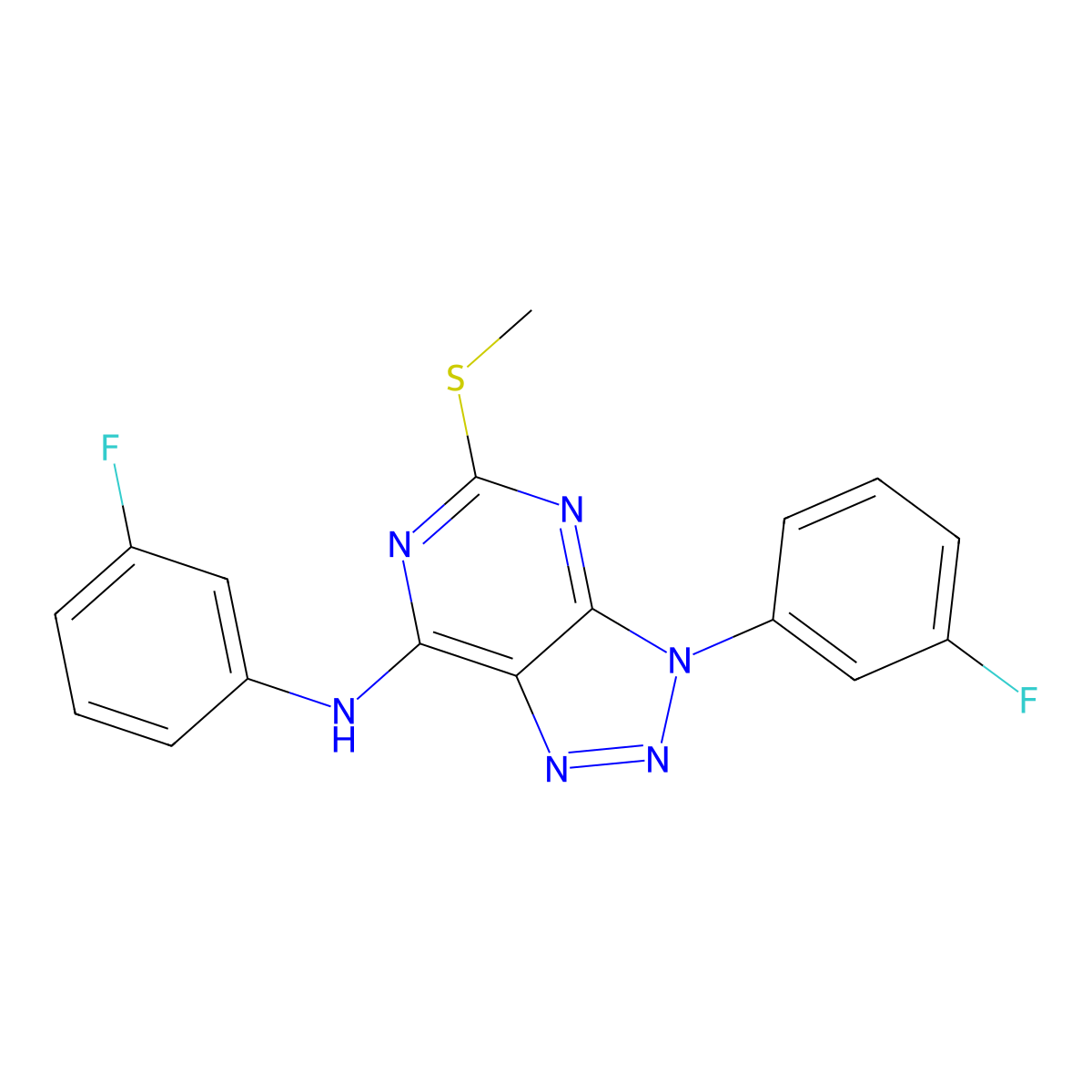 N,3-bis(3-fluorophenyl)-5-(methylsulfanyl)-3H-[1,2,3]triazolo[4,5-d]pyrimidin-7-amine molecular structure, CAS 1795300-32-1