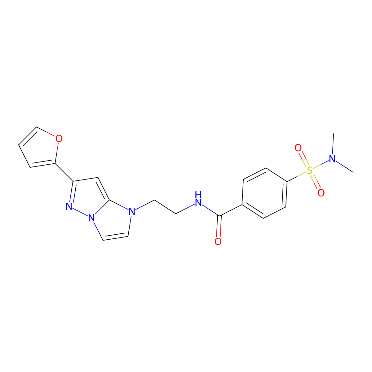 4-(N,N-dimethylsulfamoyl)-N-(2-(6-(furan-2-yl)-1H-imidazo[1,2-b]pyrazol-1-yl)ethyl)benzamide molecular structure, CAS 1795300-34-3