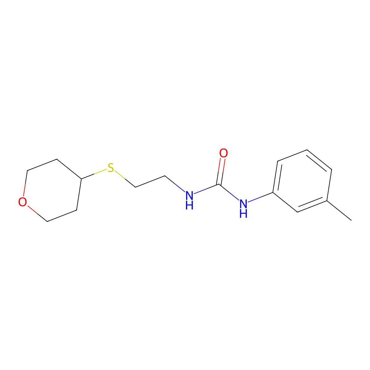 1-(2-((tetrahydro-2H-pyran-4-yl)thio)ethyl)-3-(m-tolyl)urea molecular structure, CAS 1795300-38-7