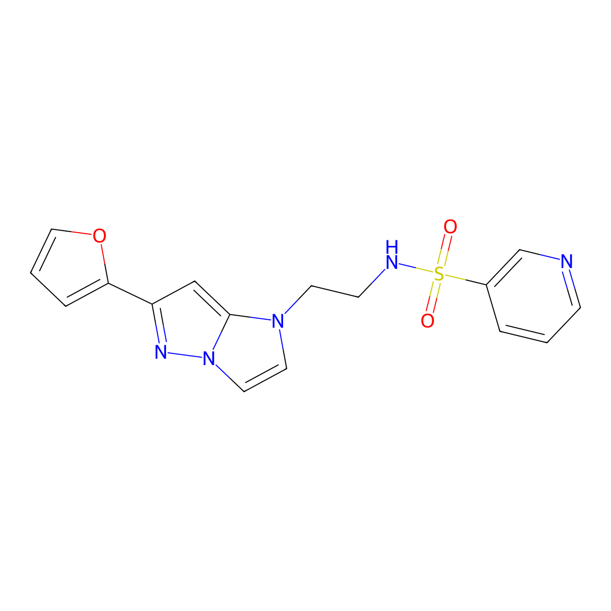 N-(2-(6-(furan-2-yl)-1H-imidazo[1,2-b]pyrazol-1-yl)ethyl)pyridine-3-sulfonamide molecular structure, CAS 1795300-39-8