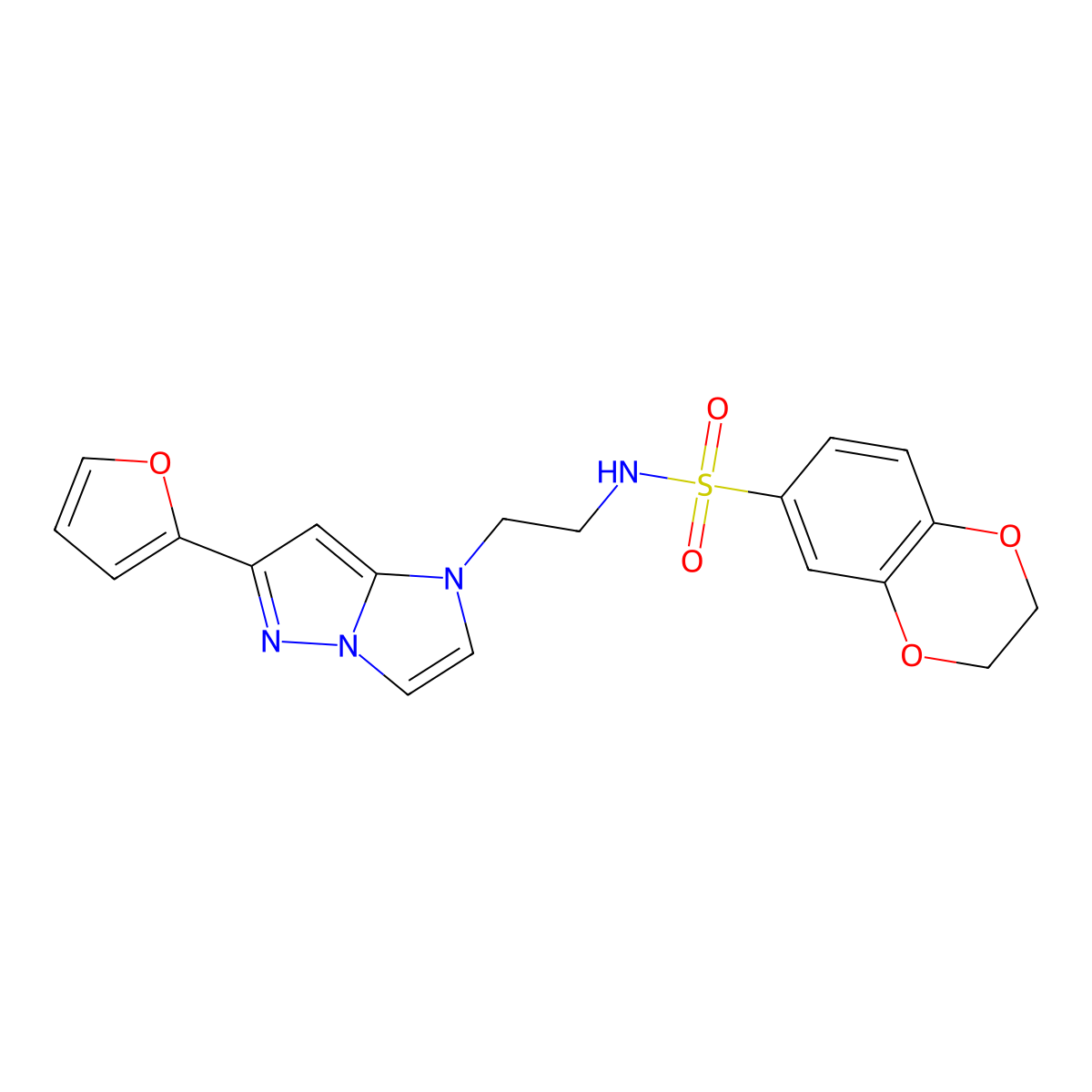 N-(2-(6-(furan-2-yl)-1H-imidazo[1,2-b]pyrazol-1-yl)ethyl)-2,3-dihydrobenzo[b][1,4]dioxine-6-sulfonamide molecular structure, CAS 1795300-46-7