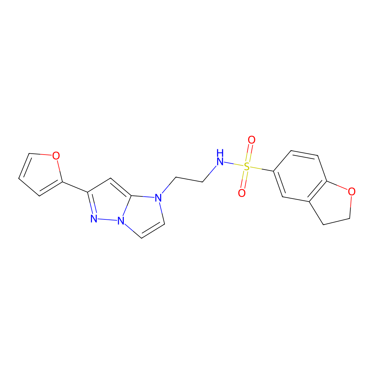 N-(2-(6-(furan-2-yl)-1H-imidazo[1,2-b]pyrazol-1-yl)ethyl)-2,3-dihydrobenzofuran-5-sulfonamide molecular structure, CAS 1795300-53-6