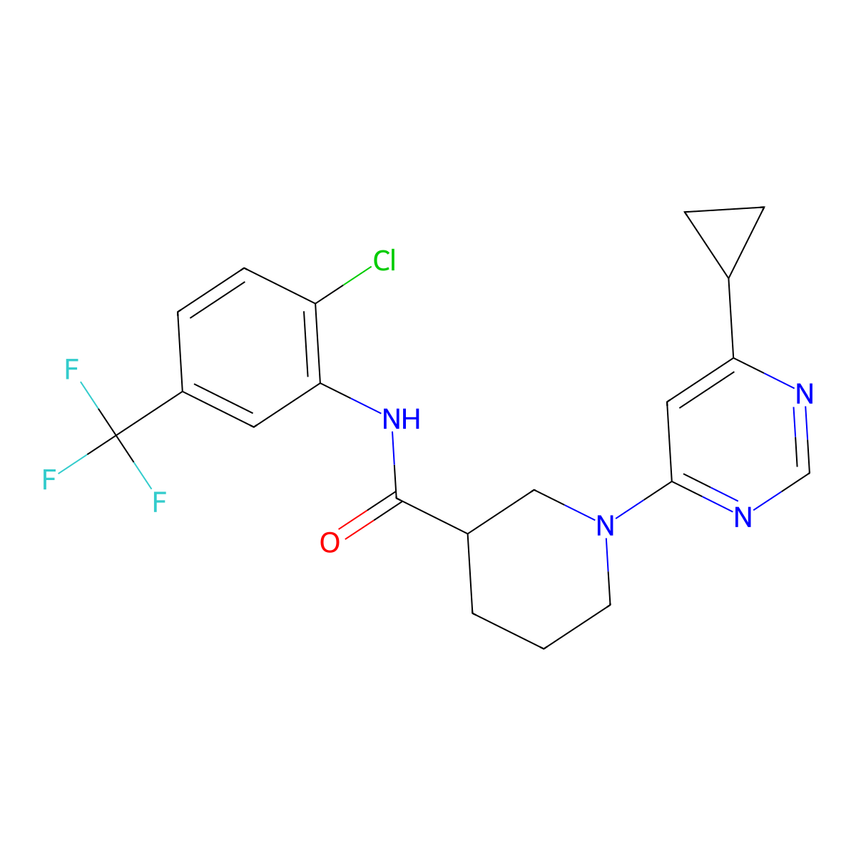 N-[2-chloro-5-(trifluoromethyl)phenyl]-1-(6-cyclopropylpyrimidin-4-yl)piperidine-3-carboxamide molecular structure, CAS 1795300-57-0