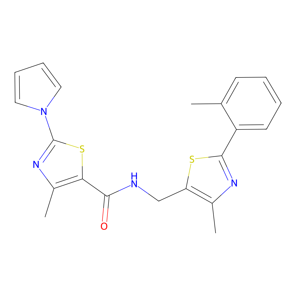4-methyl-N-((4-methyl-2-(o-tolyl)thiazol-5-yl)methyl)-2-(1H-pyrrol-1-yl)thiazole-5-carboxamide molecular structure, CAS 1795300-63-8