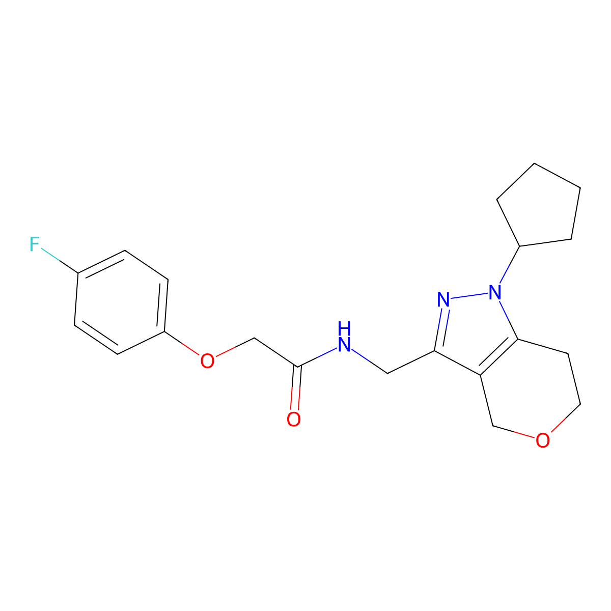 N-((1-cyclopentyl-1,4,6,7-tetrahydropyrano[4,3-c]pyrazol-3-yl)methyl)-2-(4-fluorophenoxy)acetamide molecular structure, CAS 1795300-66-1