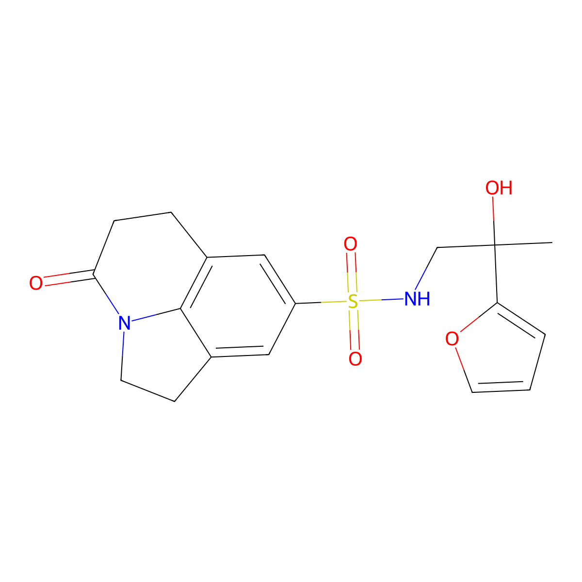 N-[2-(furan-2-yl)-2-hydroxypropyl]-11-oxo-1-azatricyclo[6.3.1.0^{4,12}]dodeca-4(12),5,7-triene-6-sulfonamide molecular structure, CAS 1795300-68-3