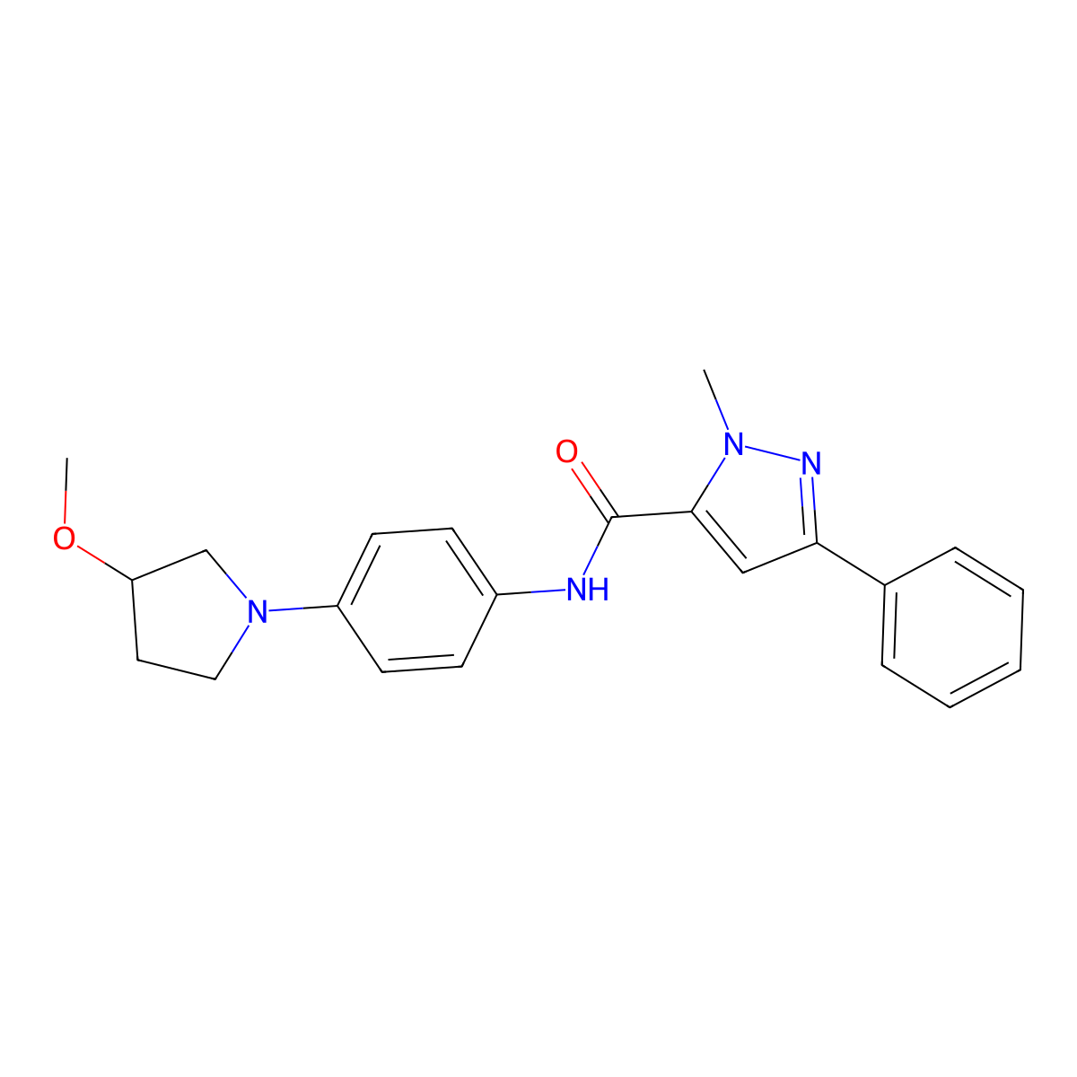 N-[4-(3-methoxypyrrolidin-1-yl)phenyl]-1-methyl-3-phenyl-1H-pyrazole-5-carboxamide molecular structure, CAS 1795300-73-0