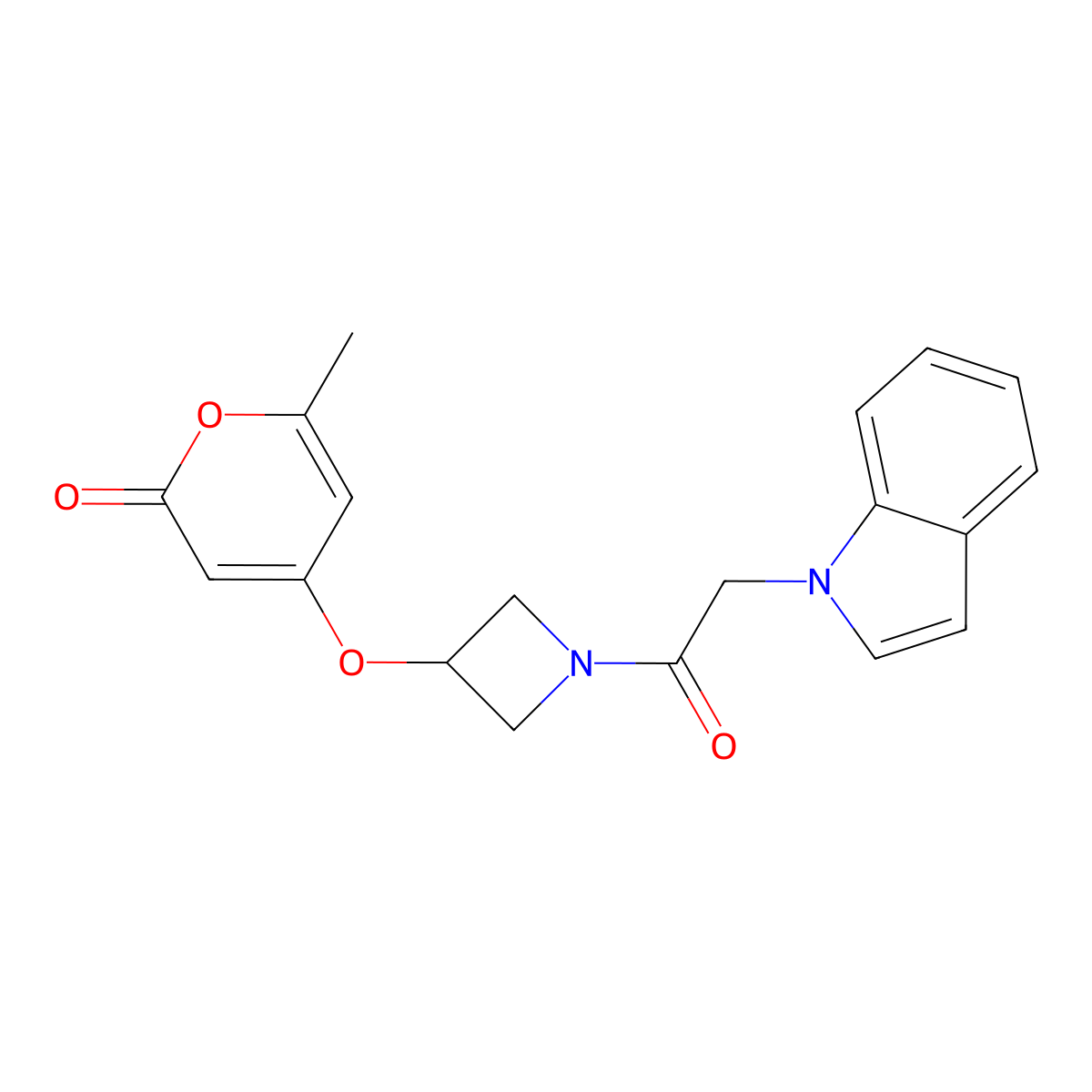 4-({1-[2-(1H-indol-1-yl)acetyl]azetidin-3-yl}oxy)-6-methyl-2H-pyran-2-one molecular structure, CAS 1795300-76-3