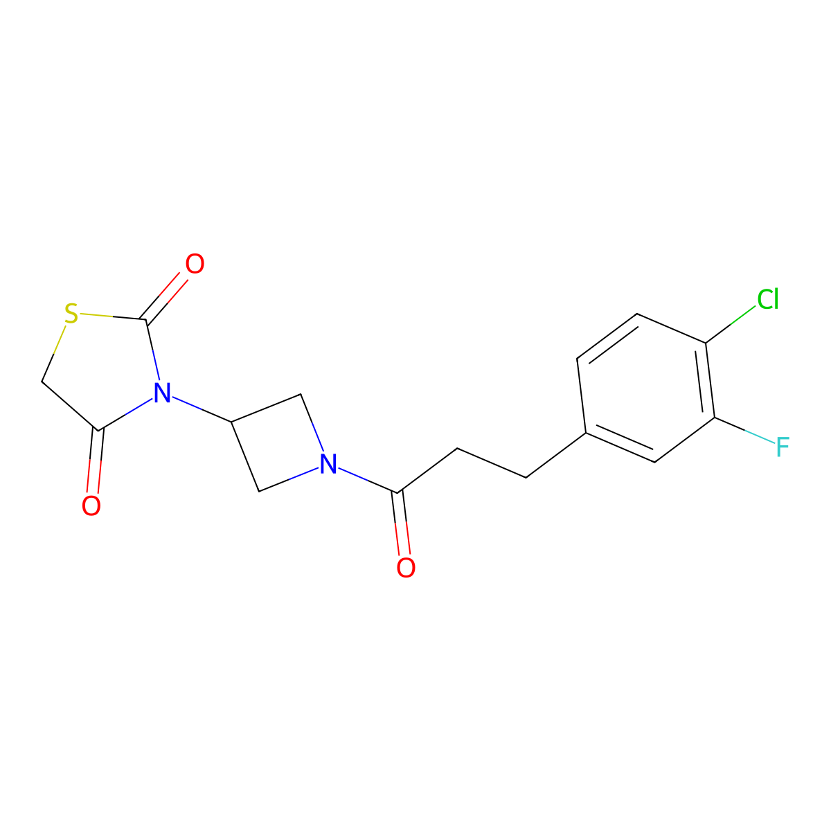 3-(1-(3-(4-Chloro-3-fluorophenyl)propanoyl)azetidin-3-yl)thiazolidine-2,4-dione molecular structure, CAS 1795300-83-2