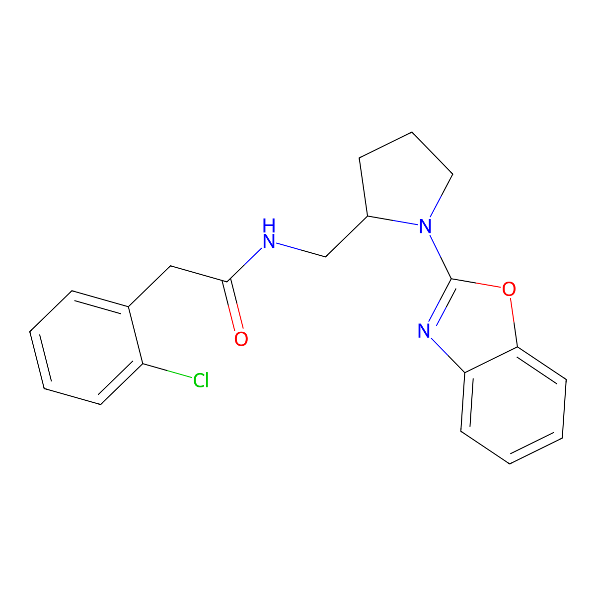 N-((1-(benzo[d]oxazol-2-yl)pyrrolidin-2-yl)methyl)-2-(2-chlorophenyl)acetamide molecular structure, CAS 1795300-91-2