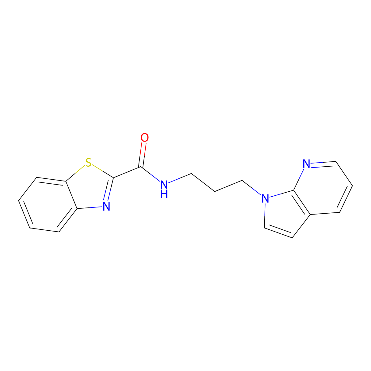 N-(3-(1H-pyrrolo[2,3-b]pyridin-1-yl)propyl)benzo[d]thiazole-2-carboxamide molecular structure, CAS 1795300-99-0