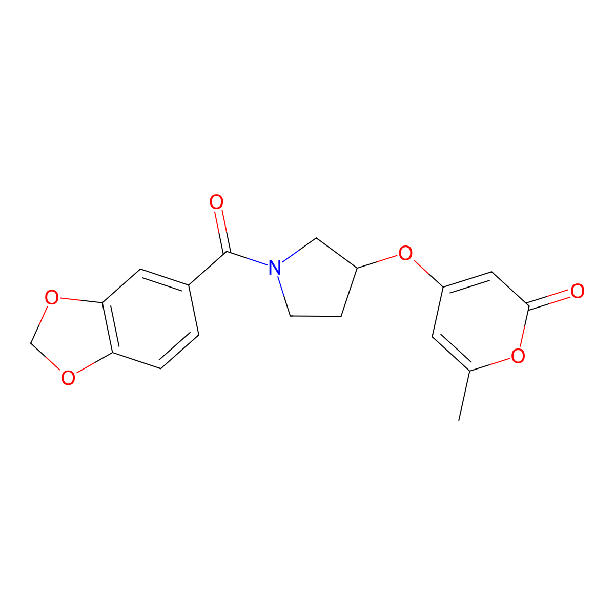 4-((1-(benzo[d][1,3]dioxole-5-carbonyl)pyrrolidin-3-yl)oxy)-6-methyl-2H-pyran-2-one molecular structure, CAS 1795301-06-2