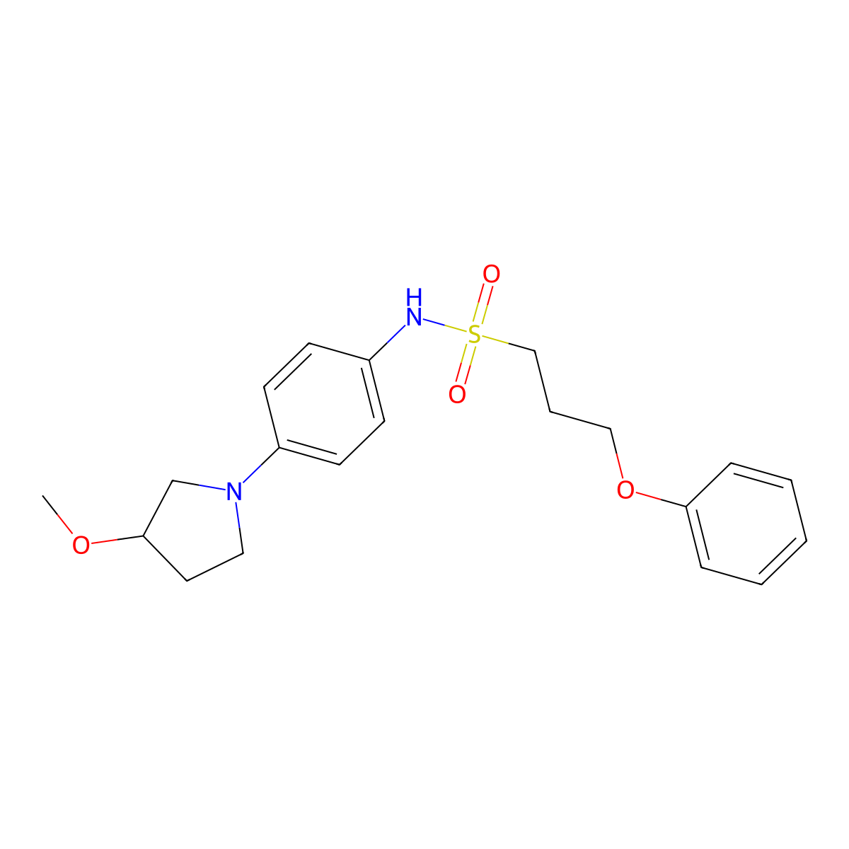 N-[4-(3-methoxypyrrolidin-1-yl)phenyl]-3-phenoxypropane-1-sulfonamide molecular structure, CAS 1795301-08-4