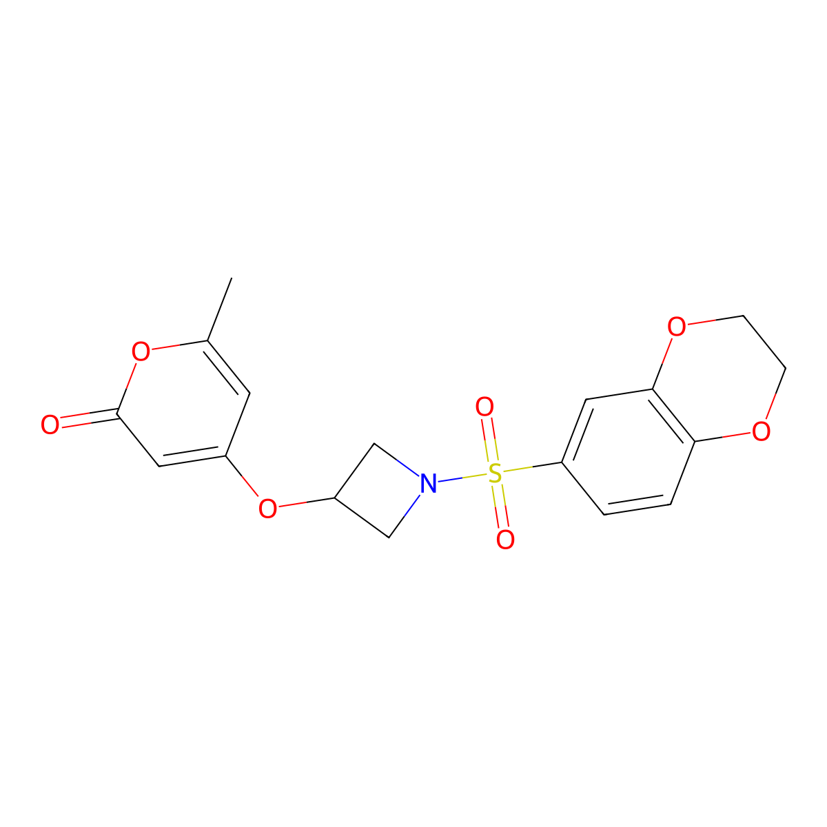 4-((1-((2,3-dihydrobenzo[b][1,4]dioxin-6-yl)sulfonyl)azetidin-3-yl)oxy)-6-methyl-2H-pyran-2-one molecular structure, CAS 1795301-10-8