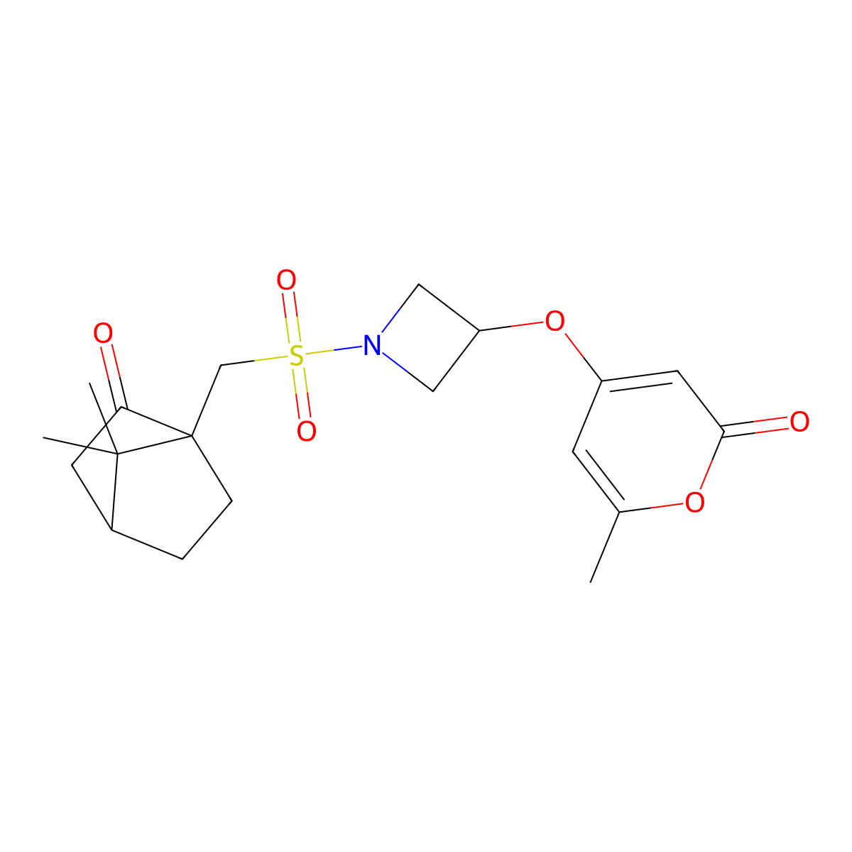 4-((1-(((7,7-dimethyl-2-oxobicyclo[2.2.1]heptan-1-yl)methyl)sulfonyl)azetidin-3-yl)oxy)-6-methyl-2H-pyran-2-one molecular structure, CAS 1795301-16-4