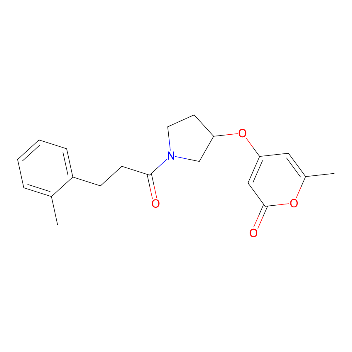 6-methyl-4-((1-(3-(o-tolyl)propanoyl)pyrrolidin-3-yl)oxy)-2H-pyran-2-one molecular structure, CAS 1795301-18-6