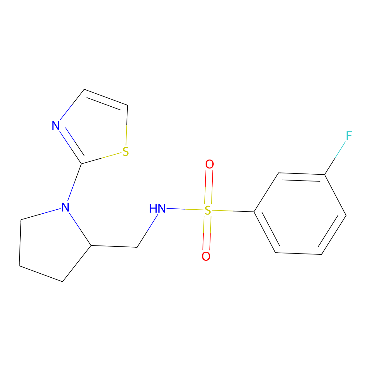 3-fluoro-N-((1-(thiazol-2-yl)pyrrolidin-2-yl)methyl)benzenesulfonamide molecular structure, CAS 1795301-19-7