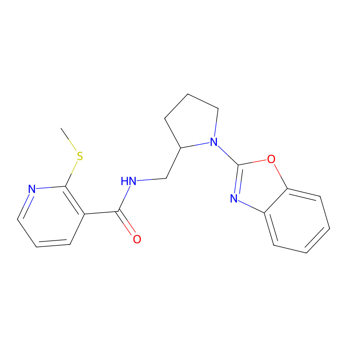 N-((1-(benzo[d]oxazol-2-yl)pyrrolidin-2-yl)methyl)-2-(methylthio)nicotinamide molecular structure, CAS 1795301-21-1