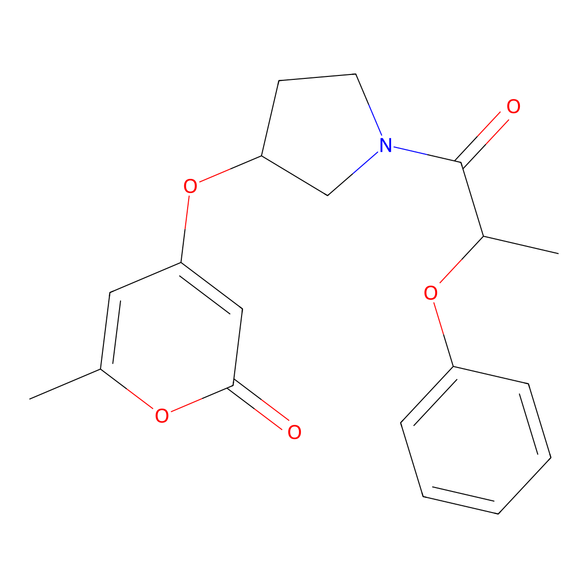 6-methyl-4-{[1-(2-phenoxypropanoyl)pyrrolidin-3-yl]oxy}-2H-pyran-2-one molecular structure, CAS 1795301-30-2
