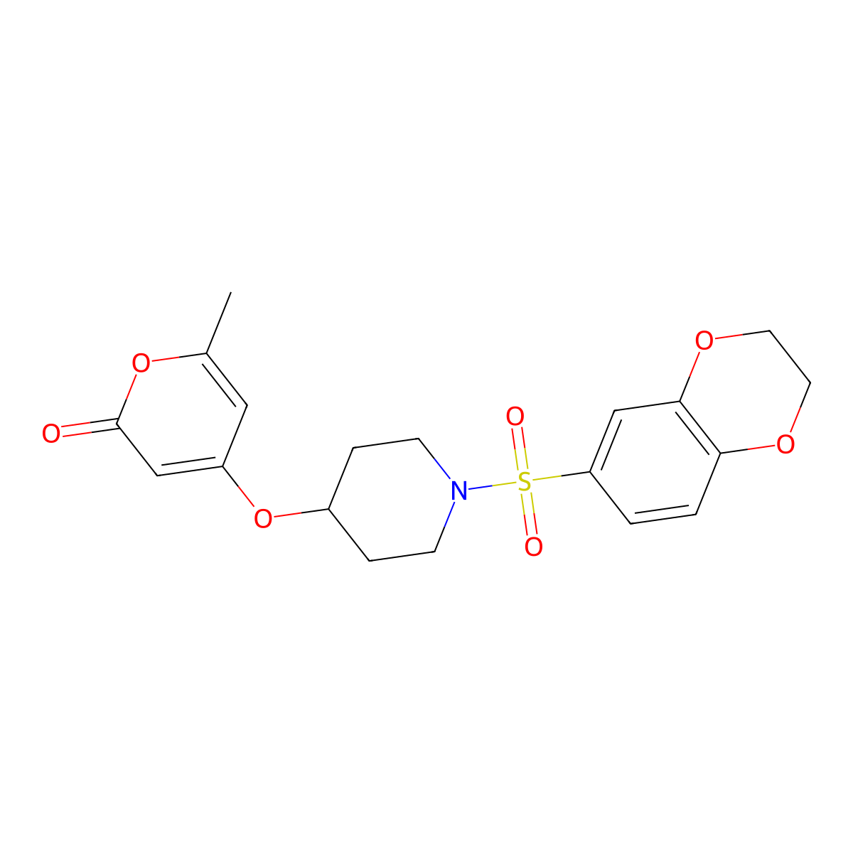 4-((1-((2,3-dihydrobenzo[b][1,4]dioxin-6-yl)sulfonyl)piperidin-4-yl)oxy)-6-methyl-2H-pyran-2-one molecular structure, CAS 1795301-38-0