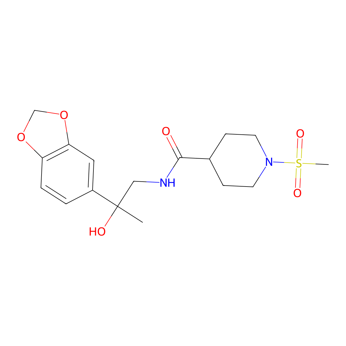 N-(2-(benzo[d][1,3]dioxol-5-yl)-2-hydroxypropyl)-1-(methylsulfonyl)piperidine-4-carboxamide molecular structure, CAS 1795301-39-1