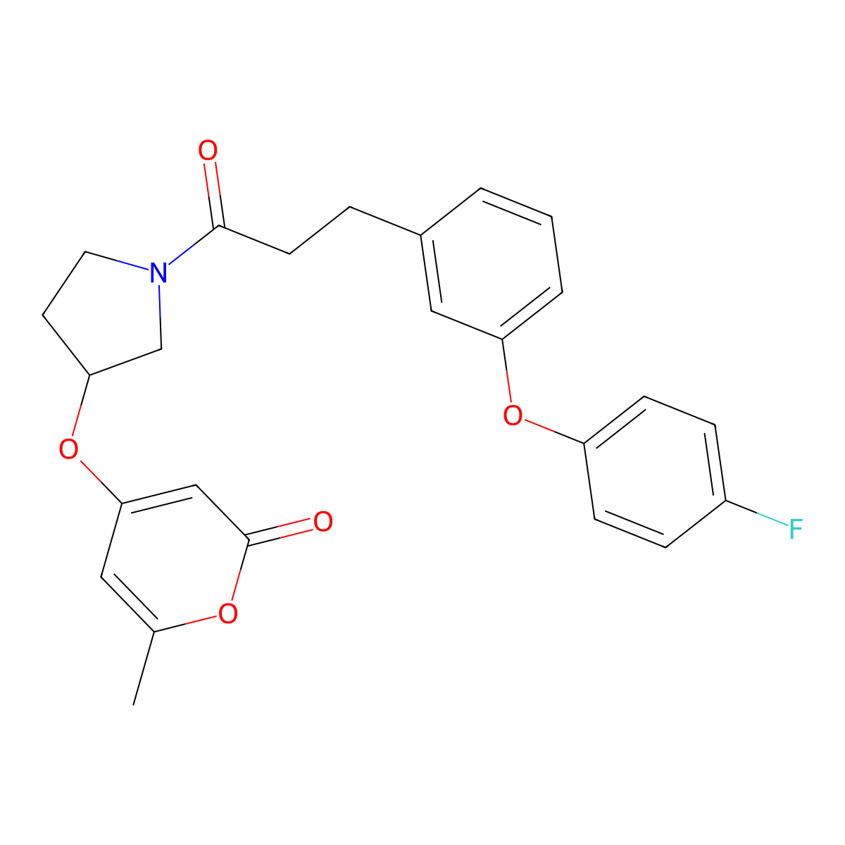 4-((1-(3-(3-(4-fluorophenoxy)phenyl)propanoyl)pyrrolidin-3-yl)oxy)-6-methyl-2H-pyran-2-one molecular structure, CAS 1795301-42-6