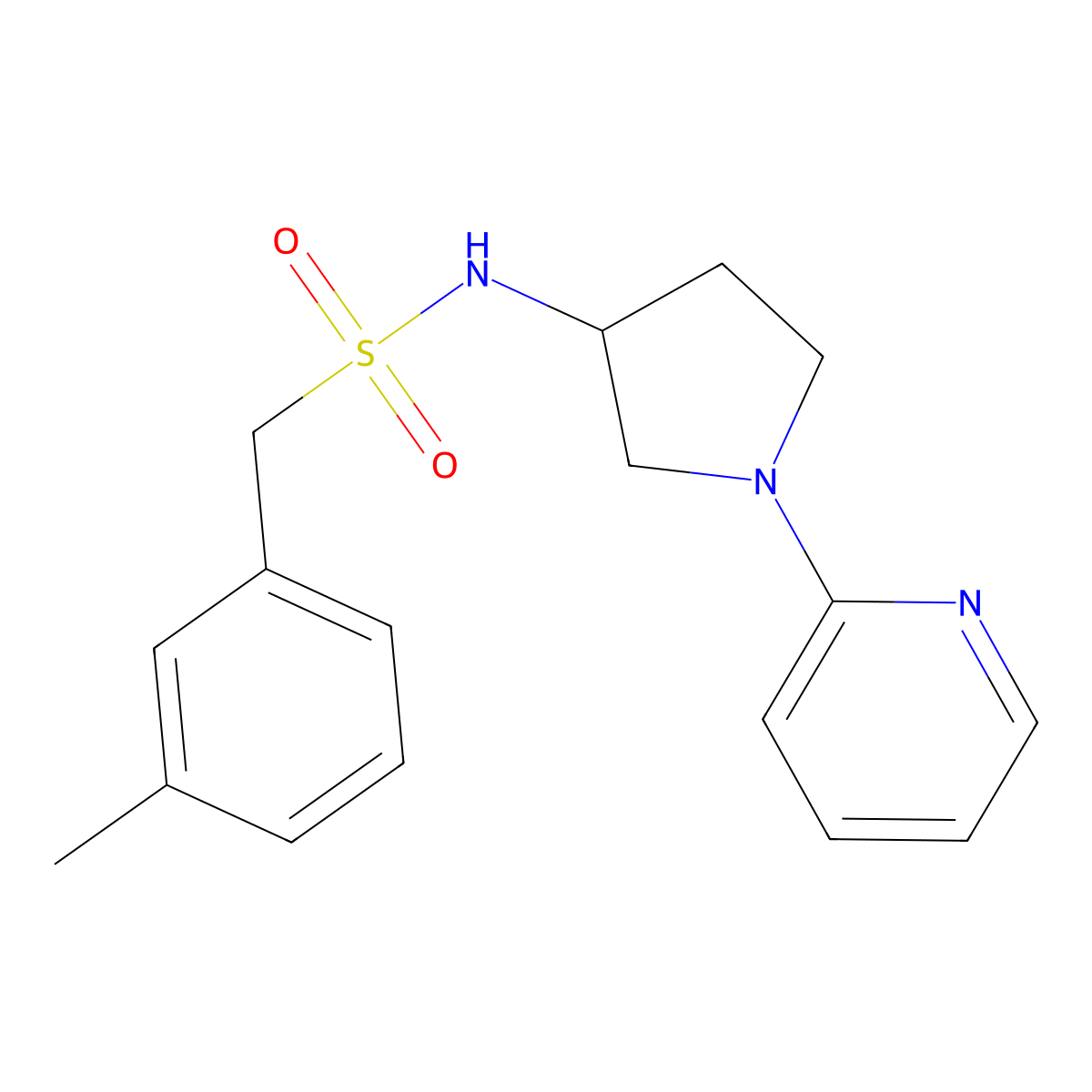 N-(1-(pyridin-2-yl)pyrrolidin-3-yl)-1-(m-tolyl)methanesulfonamide molecular structure, CAS 1795301-44-8