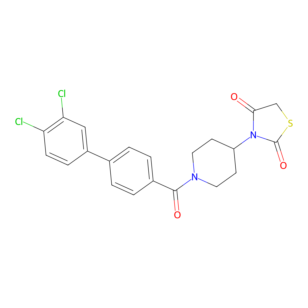 3-(1-(3',4'-Dichloro-[1,1'-biphenyl]-4-carbonyl)piperidin-4-yl)thiazolidine-2,4-dione molecular structure, CAS 1795301-60-8