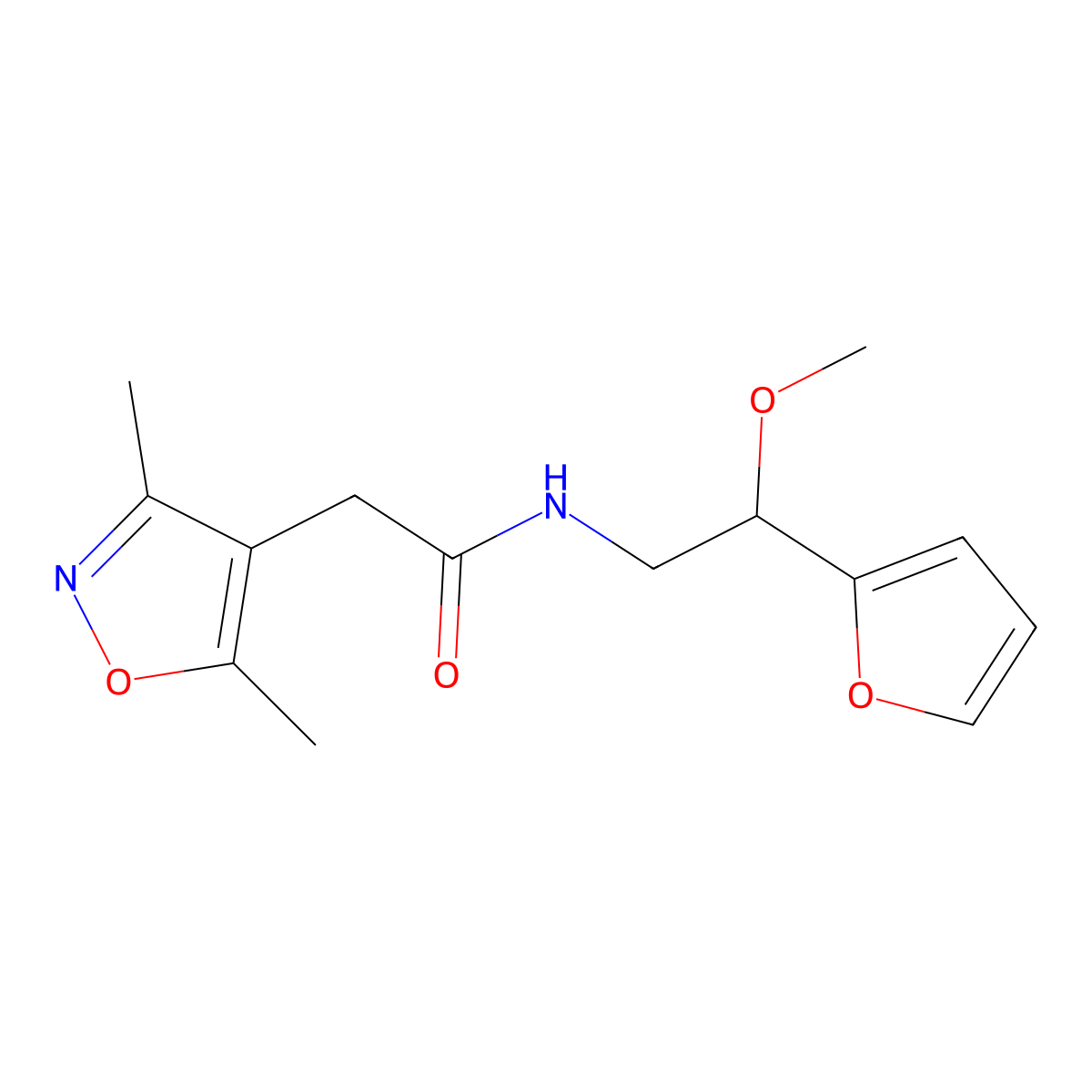 2-(3,5-dimethylisoxazol-4-yl)-N-(2-(furan-2-yl)-2-methoxyethyl)acetamide molecular structure, CAS 1795301-83-5