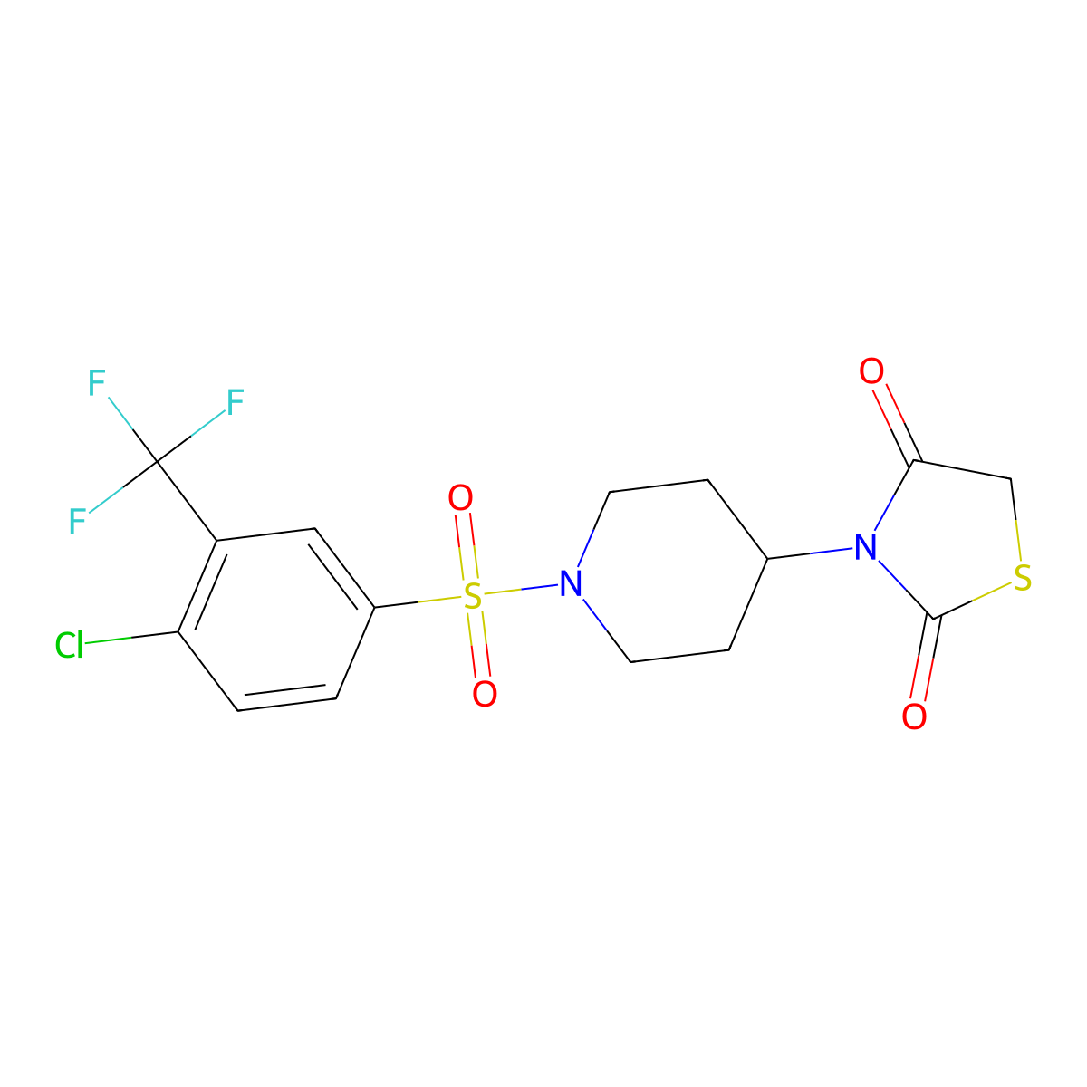 3-(1-((4-Chloro-3-(trifluoromethyl)phenyl)sulfonyl)piperidin-4-yl)thiazolidine-2,4-dione molecular structure, CAS 1795302-01-0