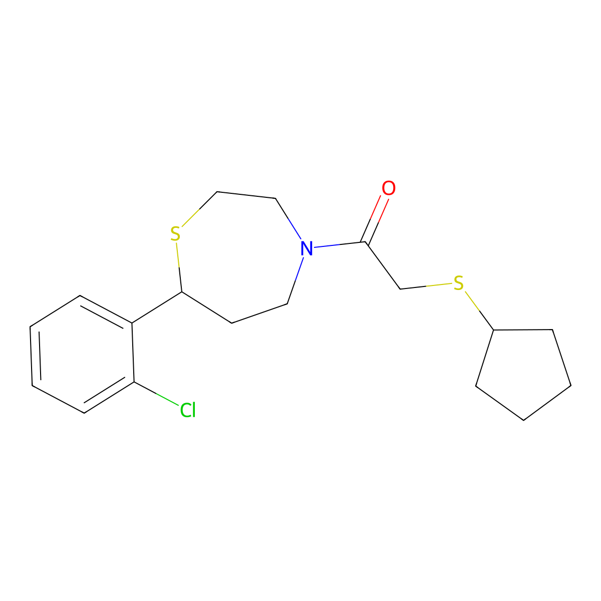 1-(7-(2-Chlorophenyl)-1,4-thiazepan-4-yl)-2-(cyclopentylthio)ethanone molecular structure, CAS 1795302-31-6