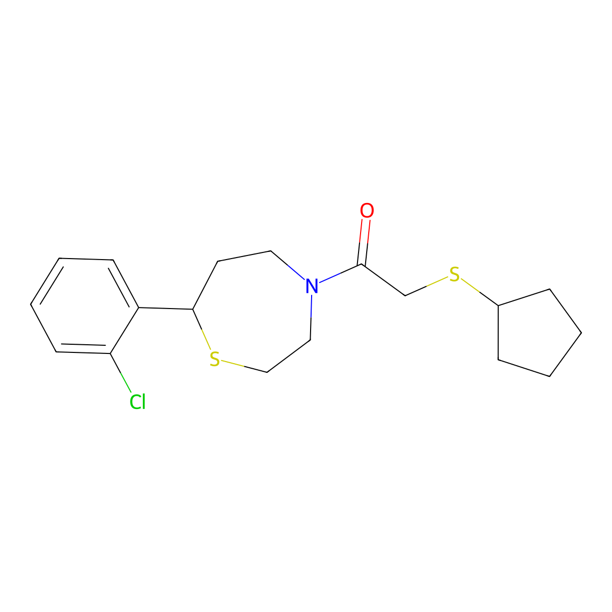 1-(7-(2-Chlorophenyl)-1,4-thiazepan-4-yl)-2-(cyclopentylthio)ethanone molecular structure, CAS 1795302-31-6
